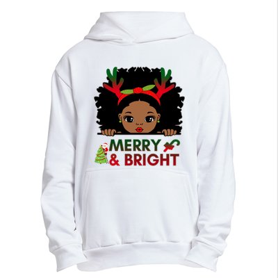 Black Girl Reindeer Santa Claus Christmas Merry And Bright Urban Pullover Hoodie