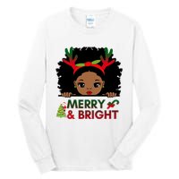 Black Girl Reindeer Santa Claus Christmas Merry And Bright Tall Long Sleeve T-Shirt