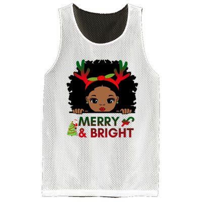 Black Girl Reindeer Santa Claus Christmas Merry And Bright Mesh Reversible Basketball Jersey Tank