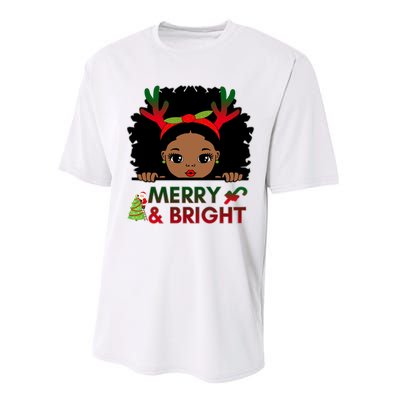 Black Girl Reindeer Santa Claus Christmas Merry And Bright Performance Sprint T-Shirt