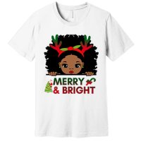 Black Girl Reindeer Santa Claus Christmas Merry And Bright Premium T-Shirt