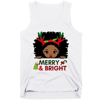 Black Girl Reindeer Santa Claus Christmas Merry And Bright Tank Top