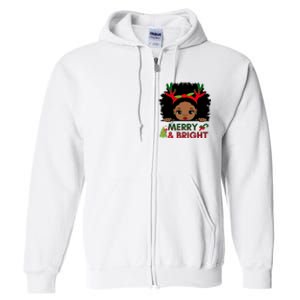 Black Girl Reindeer Santa Claus Christmas Merry And Bright Full Zip Hoodie