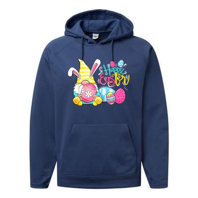 Bunny Gnome Rabbit Eggs Hunting Happy Easter Day Funny Performance Fleece Hoodie