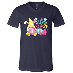 Bunny Gnome Rabbit Eggs Hunting Happy Easter Day Funny V-Neck T-Shirt