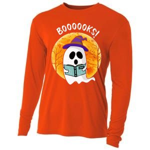 Boooooks! Ghost Reading Book For Librarians Funny Halloween Gift Cooling Performance Long Sleeve Crew