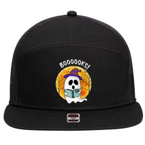 Boooooks! Ghost Reading Book For Librarians Funny Halloween Gift 7 Panel Mesh Trucker Snapback Hat