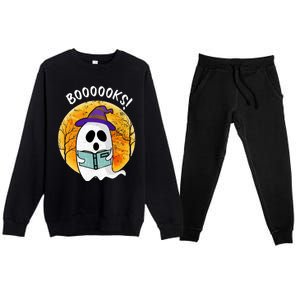 Boooooks! Ghost Reading Book For Librarians Funny Halloween Gift Premium Crewneck Sweatsuit Set