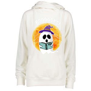 Boooooks! Ghost Reading Book For Librarians Funny Halloween Gift Womens Funnel Neck Pullover Hood