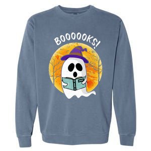 Boooooks! Ghost Reading Book For Librarians Funny Halloween Gift Garment-Dyed Sweatshirt