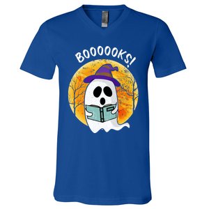 Boooooks! Ghost Reading Book For Librarians Funny Halloween Gift V-Neck T-Shirt