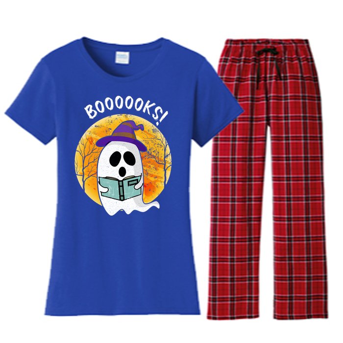 Boooooks! Ghost Reading Book For Librarians Funny Halloween Gift Women's Flannel Pajama Set