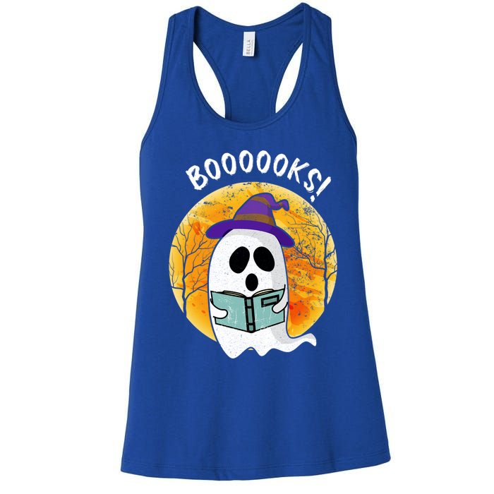 Boooooks! Ghost Reading Book For Librarians Funny Halloween Gift Women's Racerback Tank