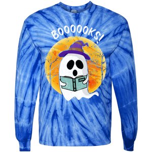 Boooooks! Ghost Reading Book For Librarians Funny Halloween Gift Tie-Dye Long Sleeve Shirt