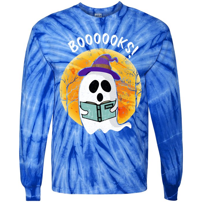 Boooooks! Ghost Reading Book For Librarians Funny Halloween Gift Tie-Dye Long Sleeve Shirt