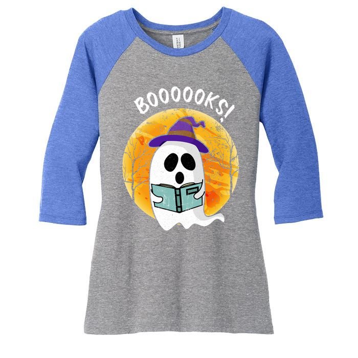 Boooooks! Ghost Reading Book For Librarians Funny Halloween Gift Women's Tri-Blend 3/4-Sleeve Raglan Shirt