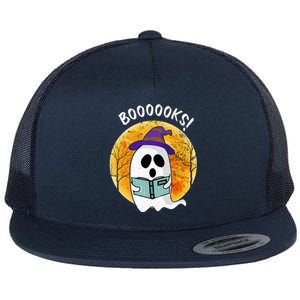 Boooooks! Ghost Reading Book For Librarians Funny Halloween Gift Flat Bill Trucker Hat