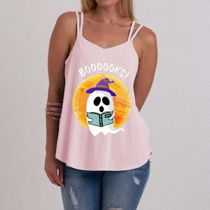 Boooooks! Ghost Reading Book For Librarians Funny Halloween Gift Women's Strappy Tank