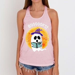 Boooooks! Ghost Reading Book For Librarians Funny Halloween Gift Women's Knotted Racerback Tank