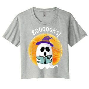 Boooooks! Ghost Reading Book For Librarians Funny Halloween Gift Women's Crop Top Tee