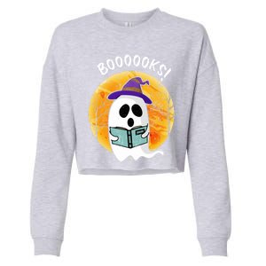 Boooooks! Ghost Reading Book For Librarians Funny Halloween Gift Cropped Pullover Crew