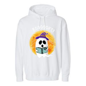 Boooooks! Ghost Reading Book For Librarians Funny Halloween Gift Garment-Dyed Fleece Hoodie