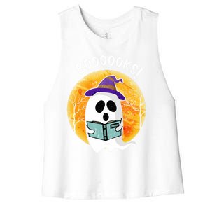 Boooooks! Ghost Reading Book For Librarians Funny Halloween Gift Women's Racerback Cropped Tank