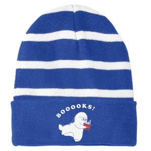 Booooks! Ghost Reading Books Halloween Striped Beanie with Solid Band