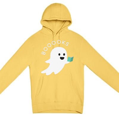 Booooks Ghost Reading Books Halloween Premium Pullover Hoodie