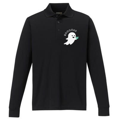 Booooks Ghost Reading Books Halloween Performance Long Sleeve Polo