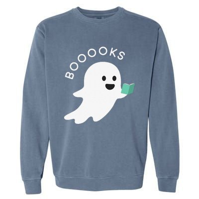 Booooks Ghost Reading Books Halloween Garment-Dyed Sweatshirt