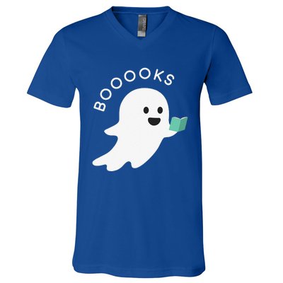 Booooks Ghost Reading Books Halloween V-Neck T-Shirt