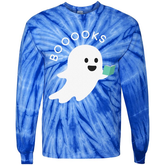 Booooks Ghost Reading Books Halloween Tie-Dye Long Sleeve Shirt