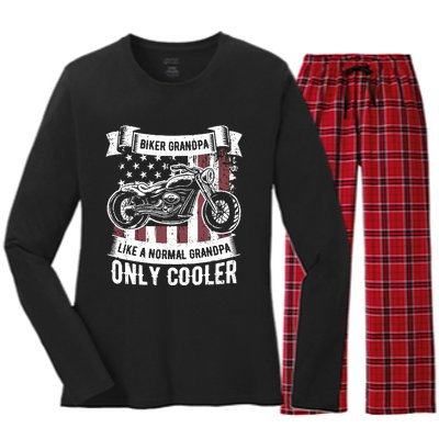 Biker Grandpa Ride Motorcycles Motorcycle Lovers Rider Gift Women's Long Sleeve Flannel Pajama Set 