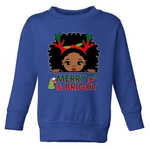 Black Girl Reindeer Santa Claus Christmas Merry And Bright Hoodie Toddler Sweatshirt