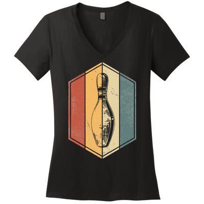 Bowler Gifts Retro Vintage Bowling Pin Bowling Team Women's V-Neck T-Shirt