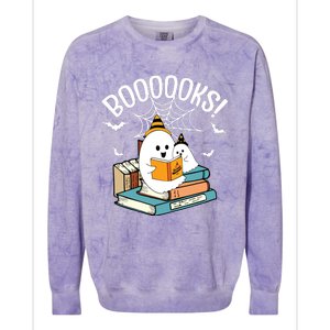 Booooks Ghost Read Books Halloween Funny Colorblast Crewneck Sweatshirt