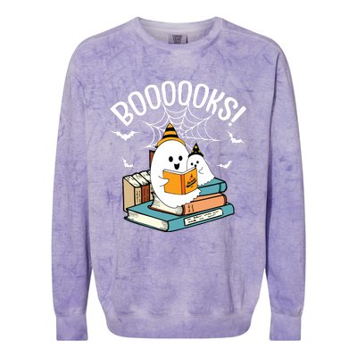 Booooks Ghost Read Books Halloween Funny Colorblast Crewneck Sweatshirt