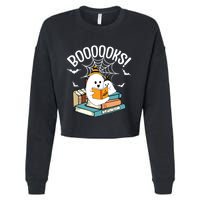 Booooks Ghost Read Books Halloween Funny Cropped Pullover Crew