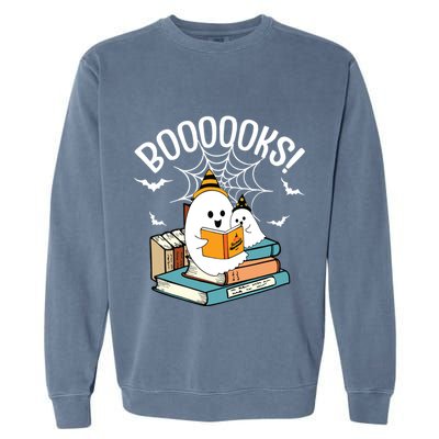 Booooks Ghost Read Books Halloween Funny Garment-Dyed Sweatshirt