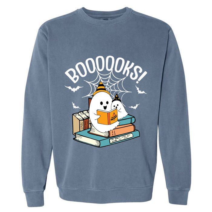 Booooks Ghost Read Books Halloween Funny Garment-Dyed Sweatshirt