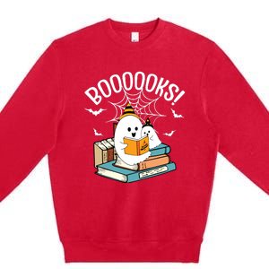 Booooks Ghost Read Books Halloween Funny Premium Crewneck Sweatshirt