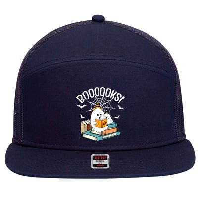 Booooks Ghost Read Books Halloween Funny 7 Panel Mesh Trucker Snapback Hat
