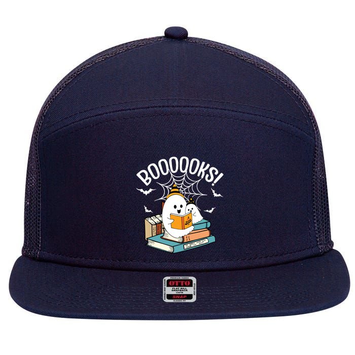 Booooks Ghost Read Books Halloween Funny 7 Panel Mesh Trucker Snapback Hat