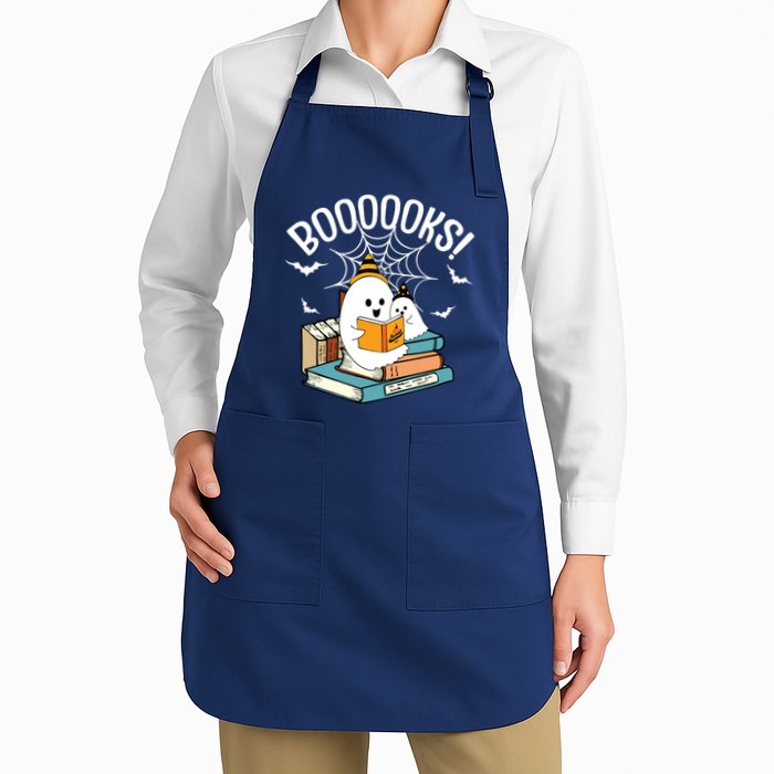 Booooks Ghost Read Books Halloween Funny Full-Length Apron With Pockets