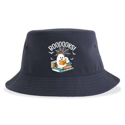 Booooks Ghost Read Books Halloween Funny Sustainable Bucket Hat