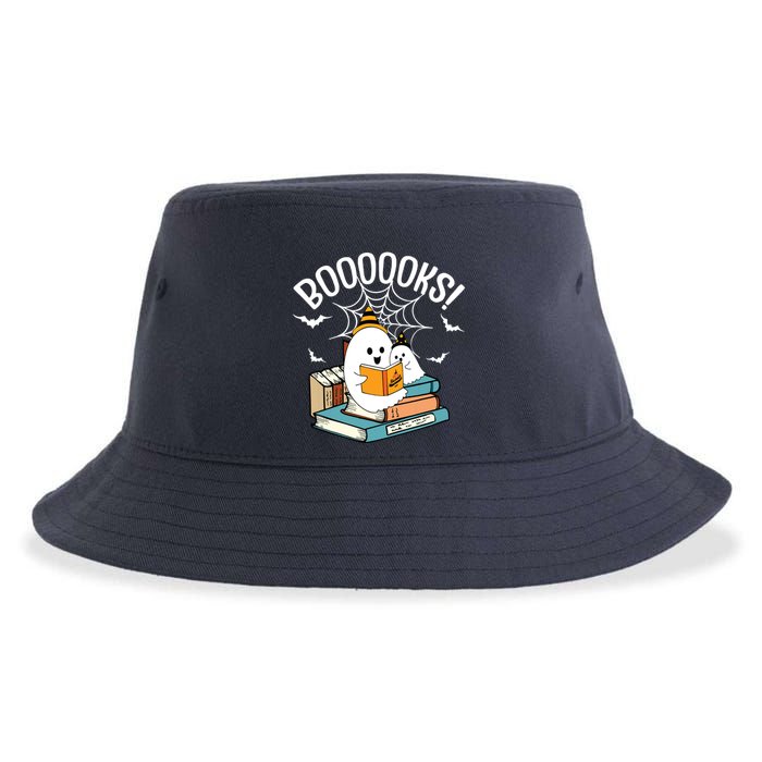 Booooks Ghost Read Books Halloween Funny Sustainable Bucket Hat