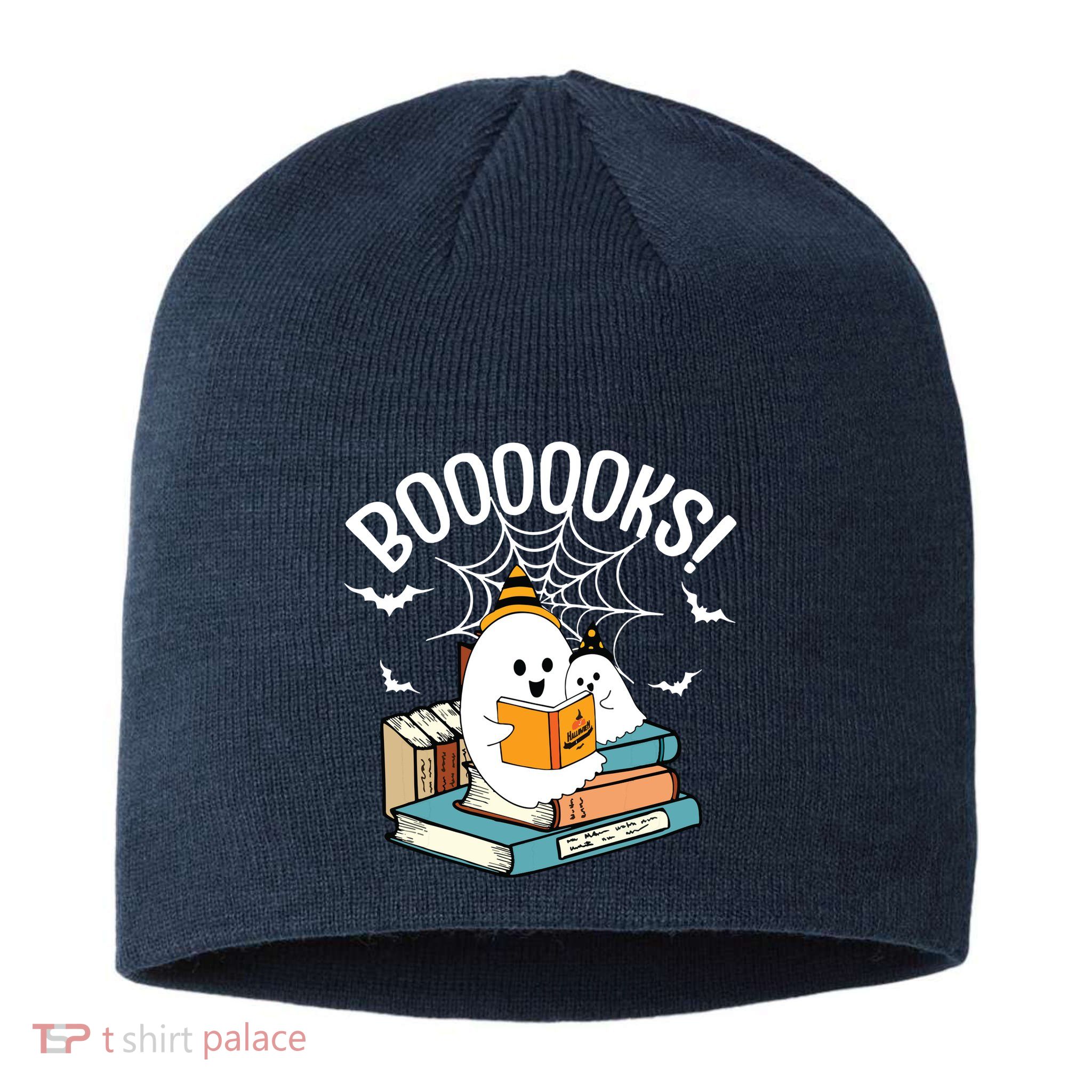 Booooks Ghost Read Books Halloween Funny Sustainable Beanie
