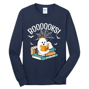 Booooks Ghost Read Books Halloween Funny Tall Long Sleeve T-Shirt