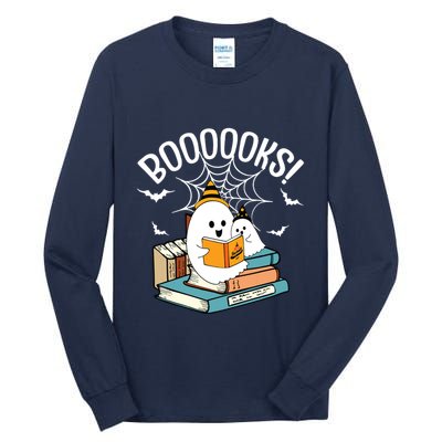 Booooks Ghost Read Books Halloween Funny Tall Long Sleeve T-Shirt